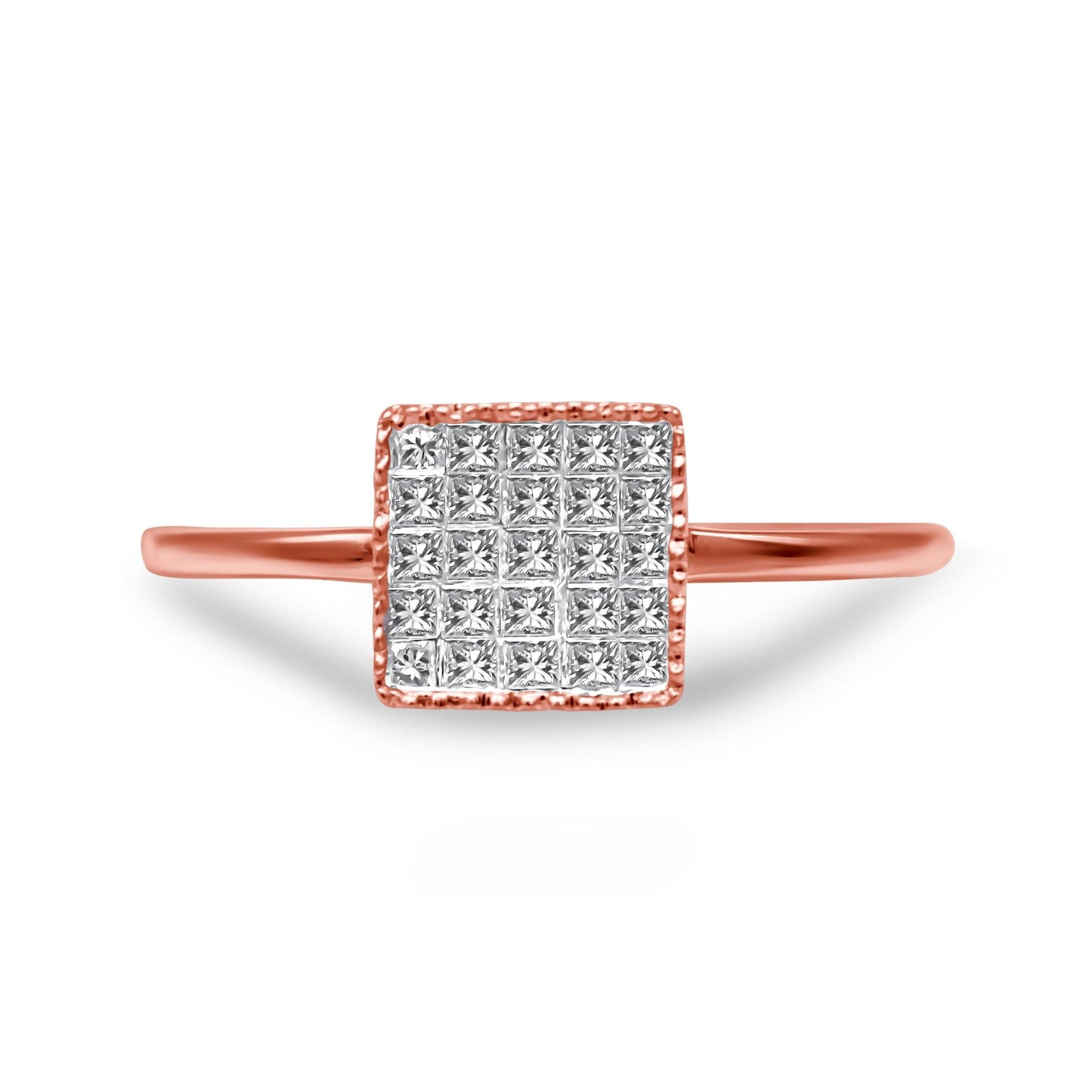 10K Rose Gold 1/3 Cttw Invisible Set Princess Cut Diamond Composite