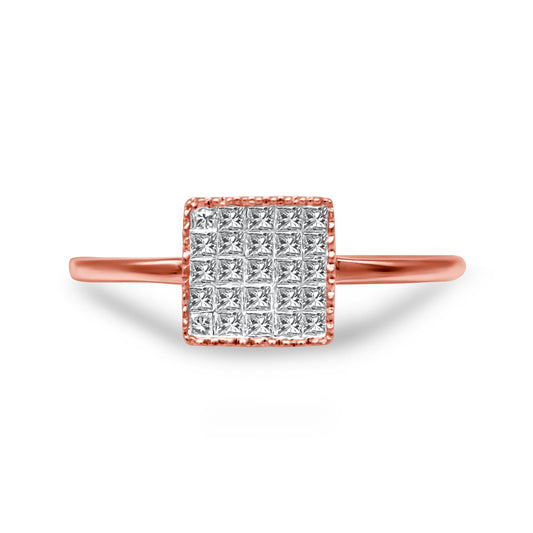 10K Rose Gold 1/3 Cttw Invisible Set Princess Cut Diamond Composite