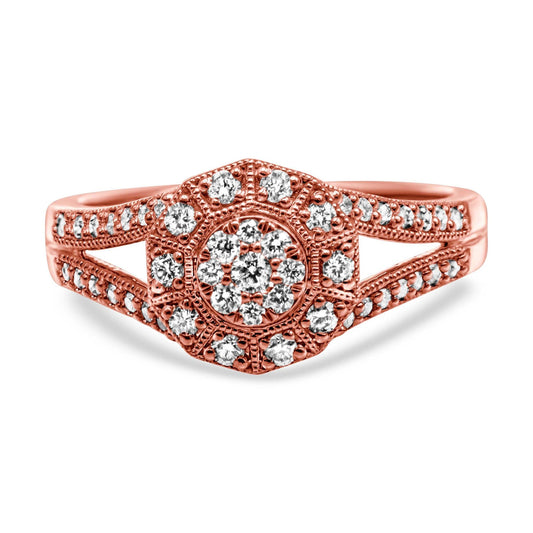 14K Rose Gold Plated .925 Sterling Silver 1/2 Cttw Pave Diamond Halo