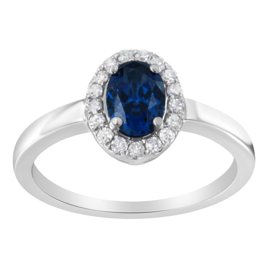 10K White Gold 1/5 Cttw Round Diamond and Prong Set 7MM Gemstone Halo