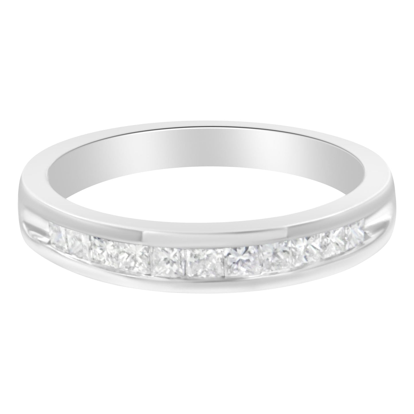 .925 Sterling Silver 1/2 Cttw Princess-Cut Diamond Channel-Set
