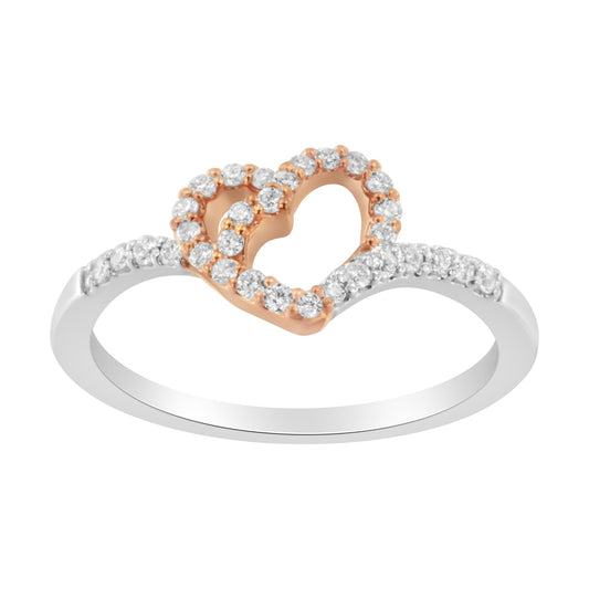 10K Two Toned Gold Diamond Heart Cocktail Ring (1/5 Cttw, H-I Color,