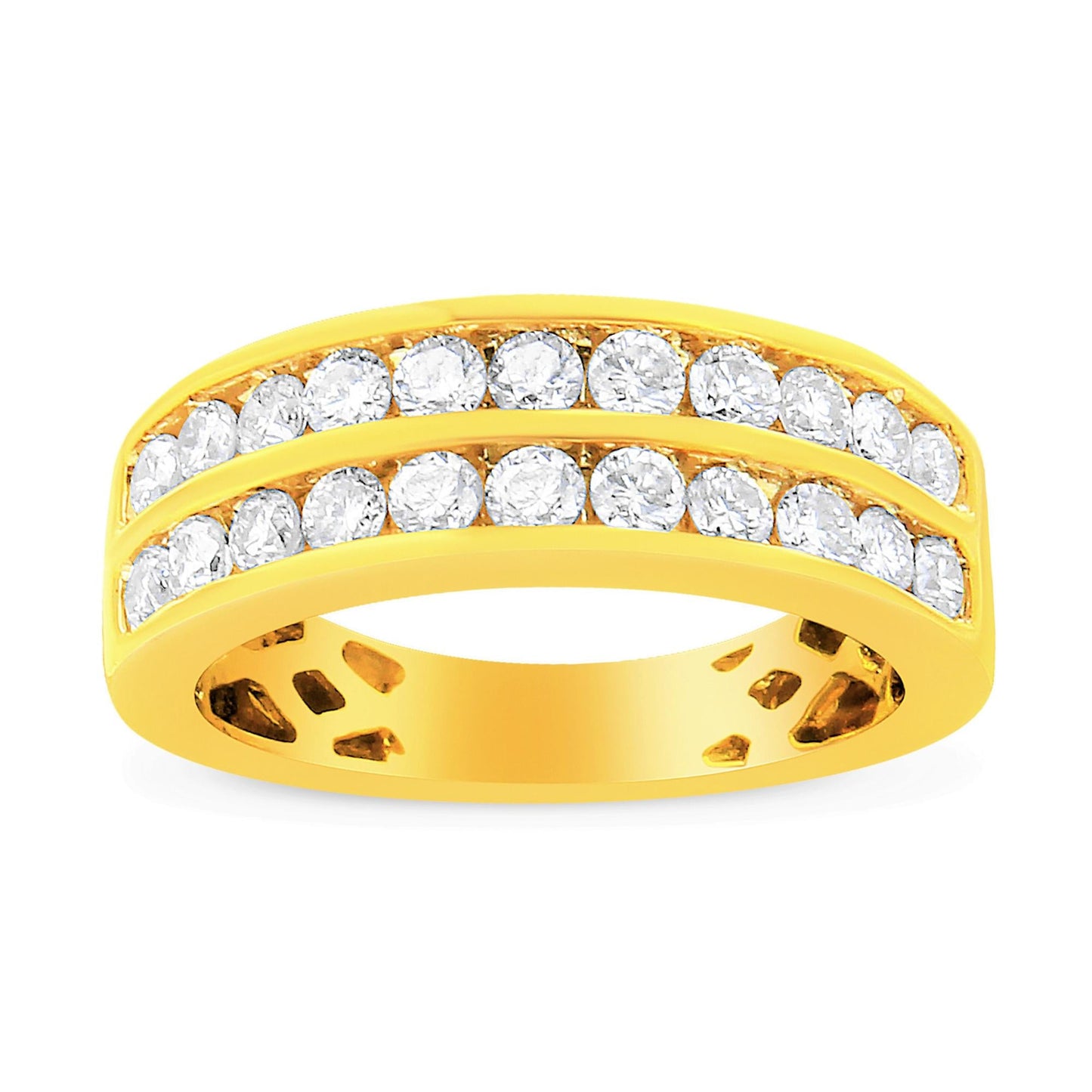 10K Yellow Gold Two-Row Diamond Band Ring (1 Cttw, J-K Color, I1-I2
