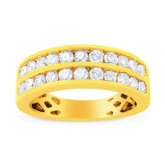 10K Yellow Gold Two-Row Diamond Band Ring (1 Cttw, J-K Color, I1-I2