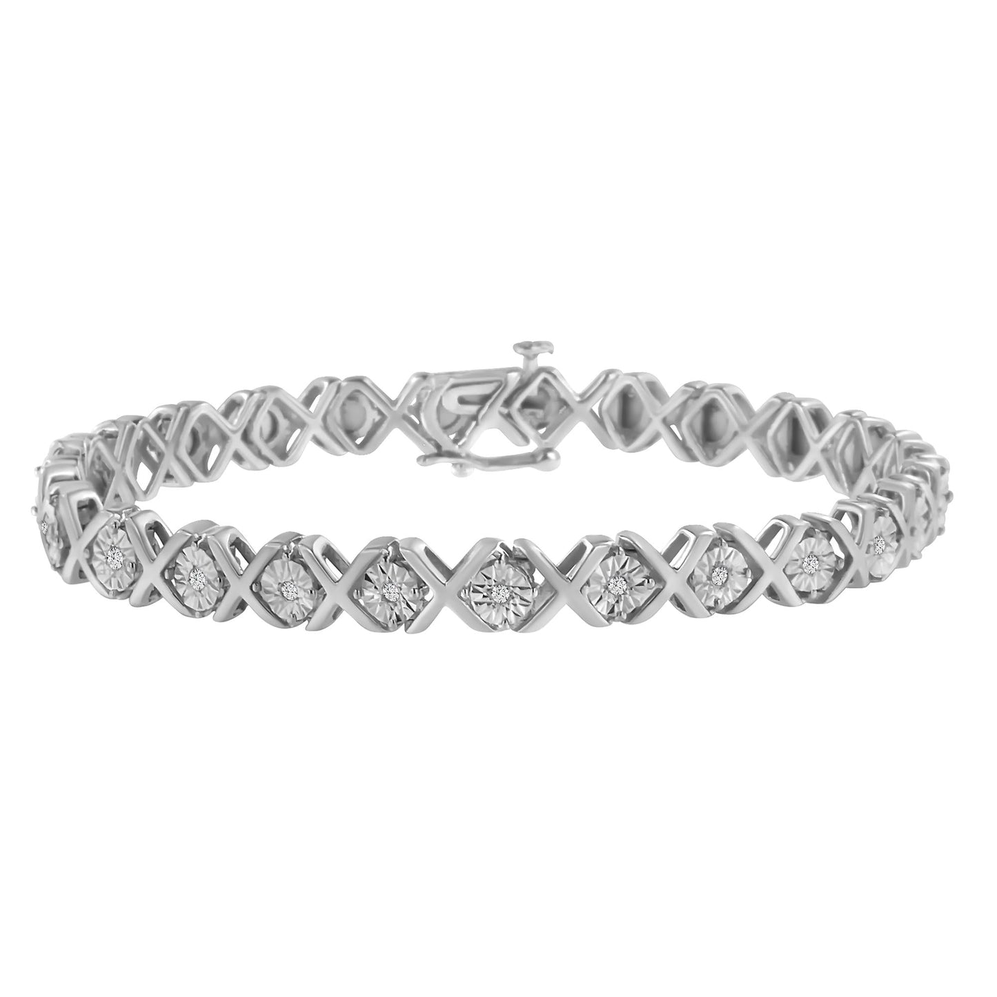 .925 Sterling Silver 1/10 cttw Miracle-Set Round-Cut Diamond "X" Link
