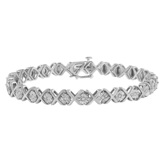 .925 Sterling Silver 1/10 cttw Miracle-Set Round-Cut Diamond "X" Link