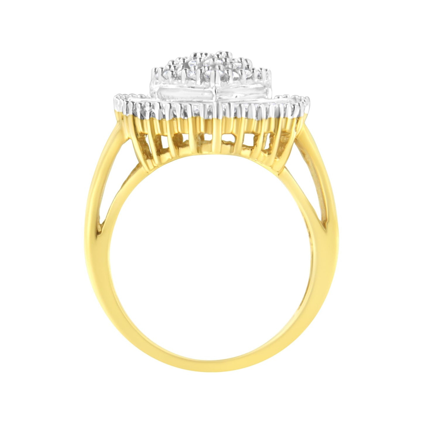 10K Yellow Gold 1.0 Cttw Round and Baguette Cut Diamond Oval Shaped