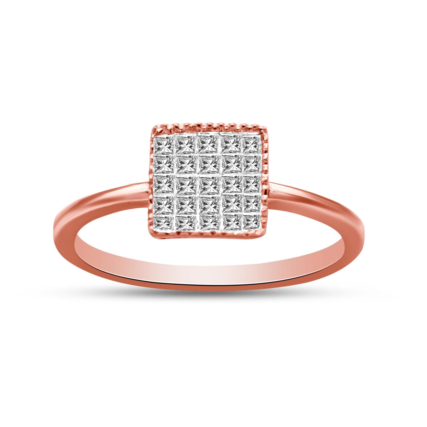 10K Rose Gold 1/3 Cttw Invisible Set Princess Cut Diamond Composite
