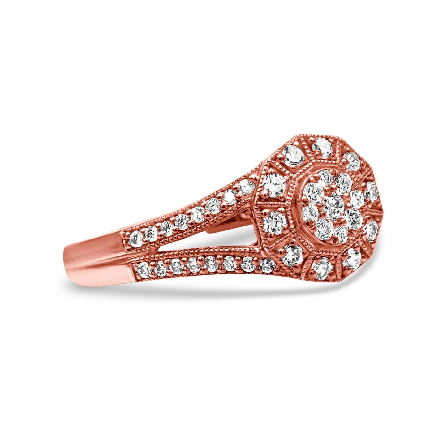 14K Rose Gold Plated .925 Sterling Silver 1/2 Cttw Pave Diamond Halo