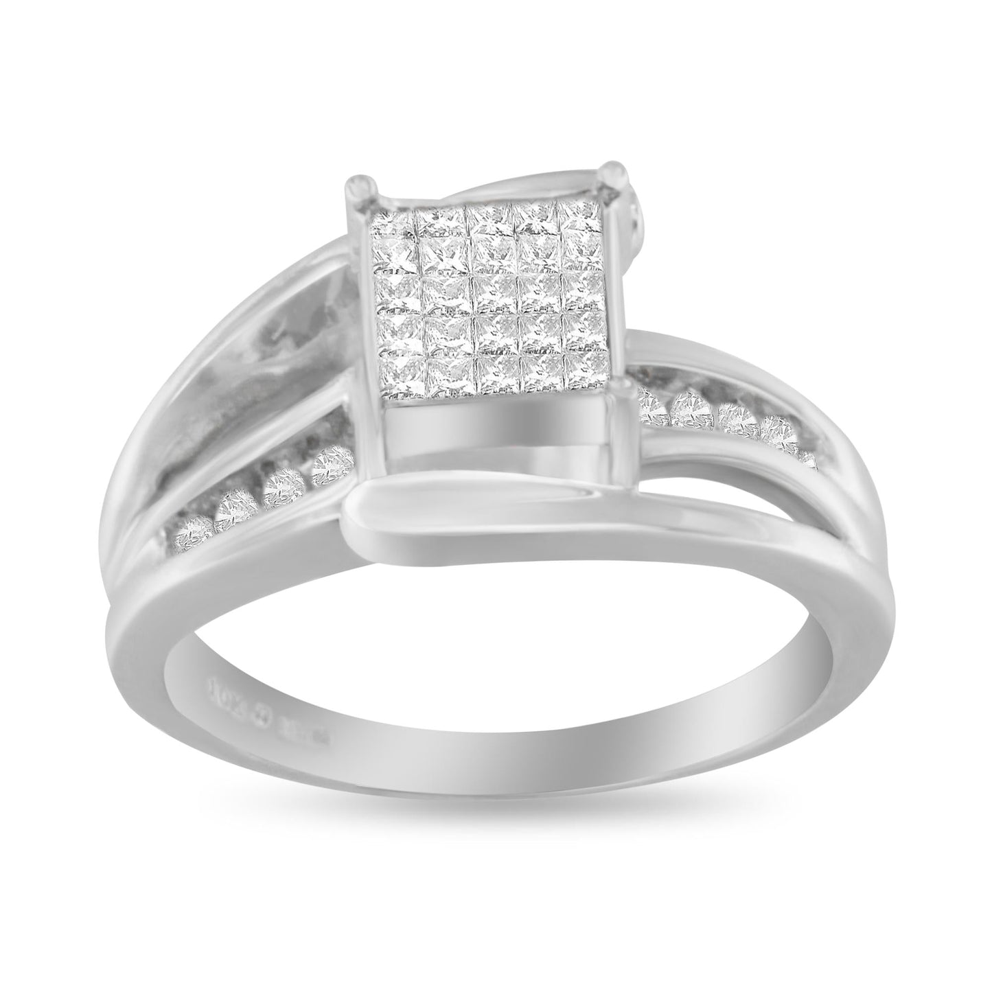 10K White Gold 1/3 Cttw Invisible Set Princess-cut Diamond Cluster