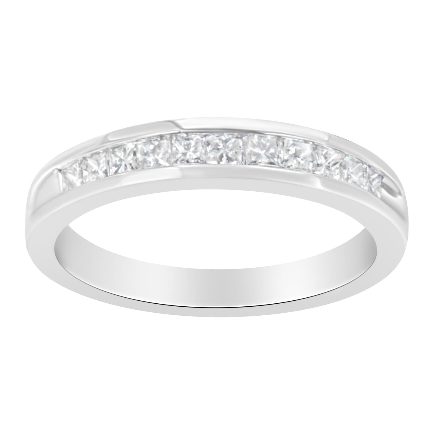 .925 Sterling Silver 1/2 Cttw Princess-Cut Diamond Channel-Set