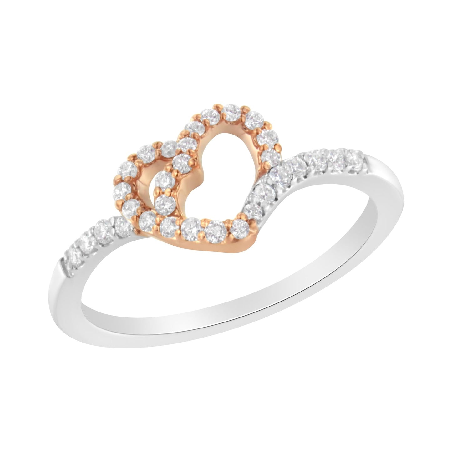 10K Two Toned Gold Diamond Heart Cocktail Ring (1/5 Cttw, H-I Color,