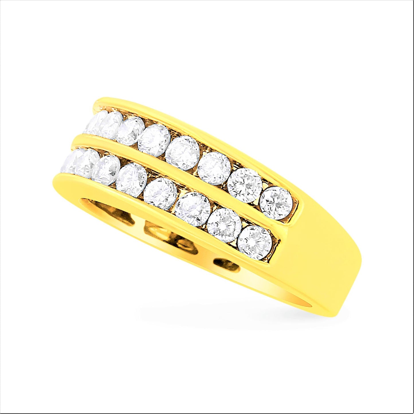 10K Yellow Gold Two-Row Diamond Band Ring (1 Cttw, J-K Color, I1-I2