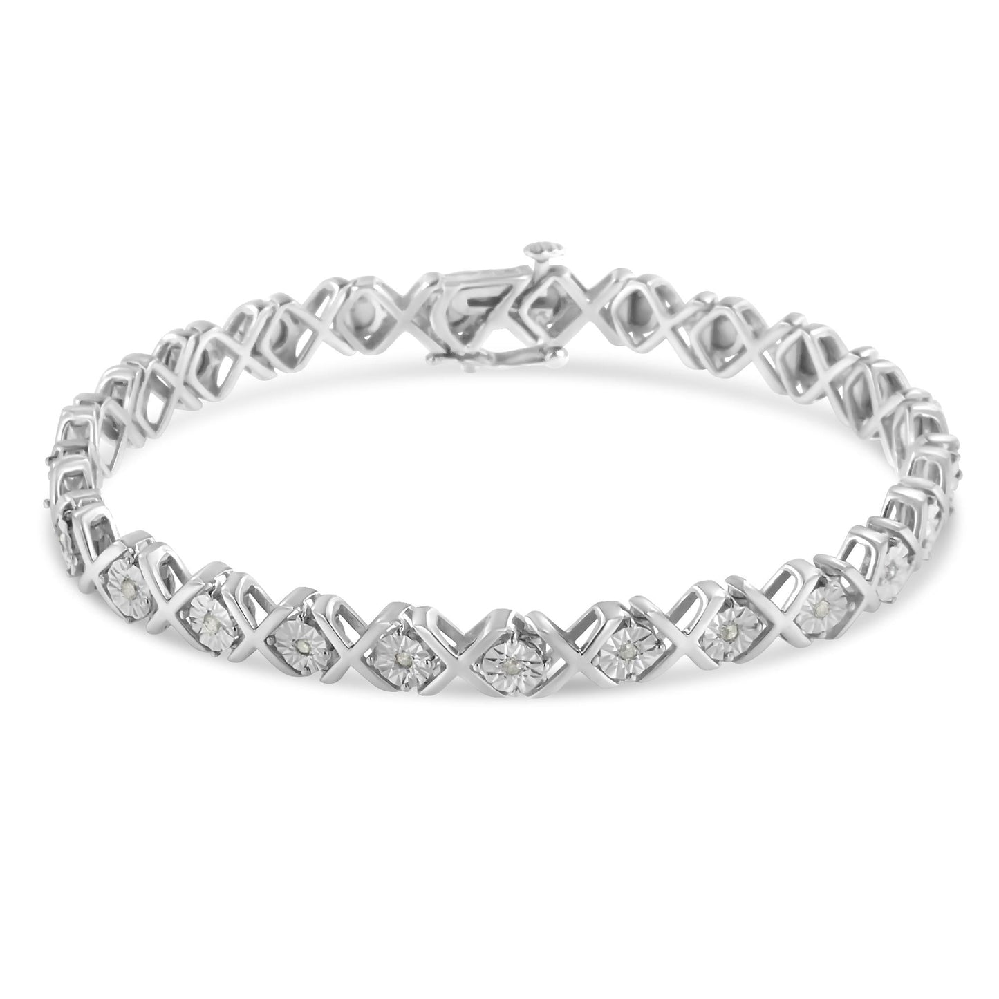 .925 Sterling Silver 1/10 cttw Miracle-Set Round-Cut Diamond "X" Link