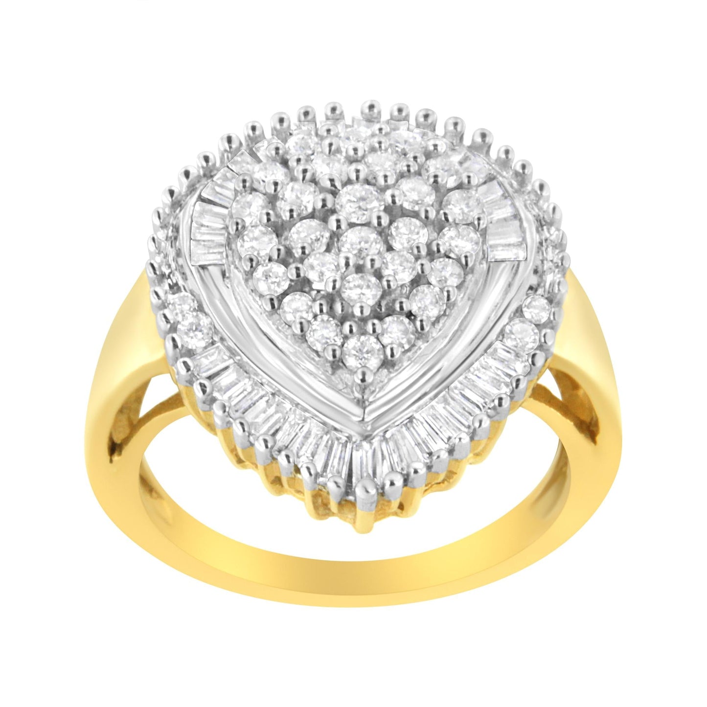 10K Yellow Gold 1.0 Cttw Round and Baguette Cut Diamond Oval Shaped
