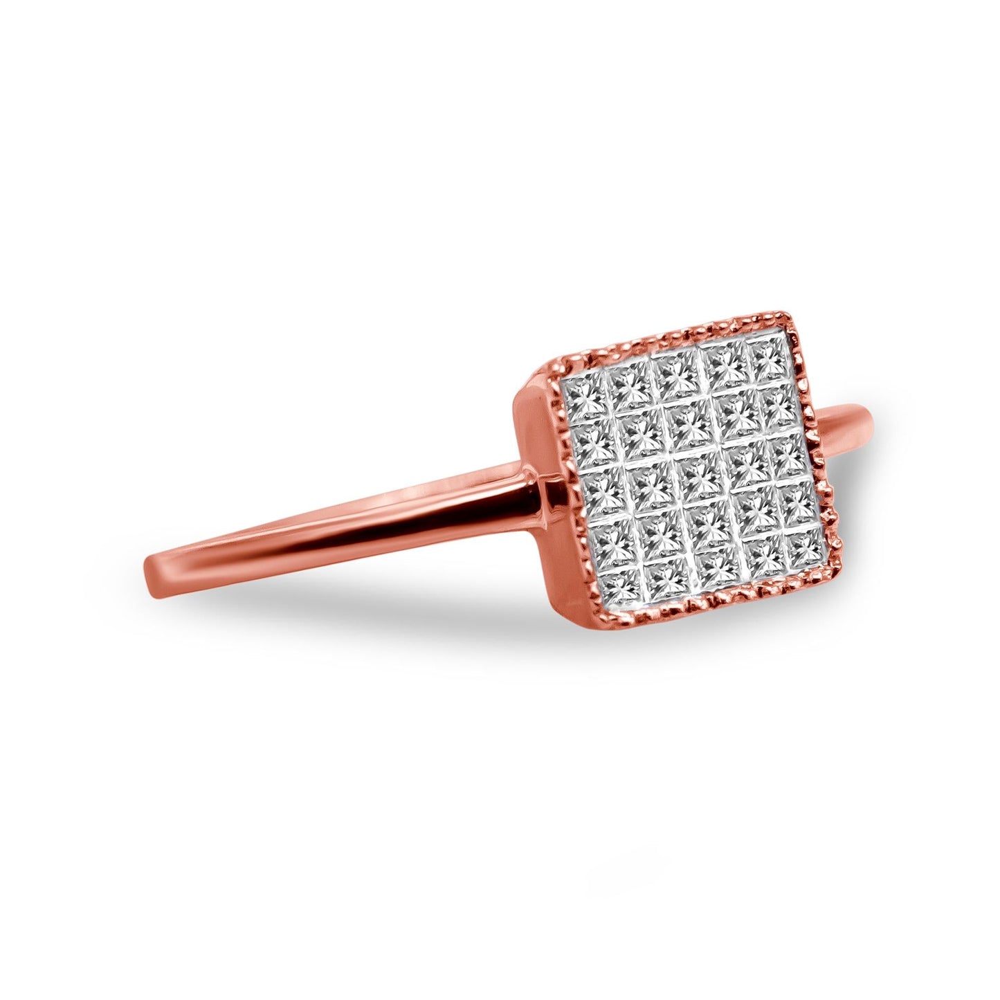 10K Rose Gold 1/3 Cttw Invisible Set Princess Cut Diamond Composite