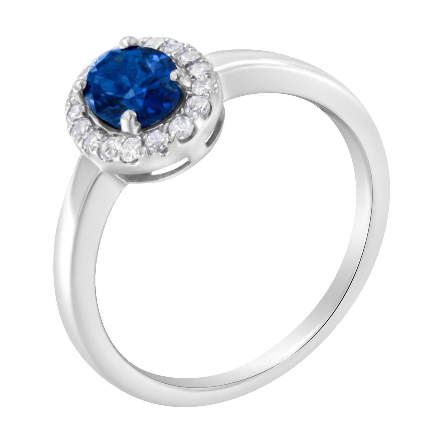 10K White Gold 1/5 Cttw Round Diamond and Prong Set 7MM Gemstone Halo