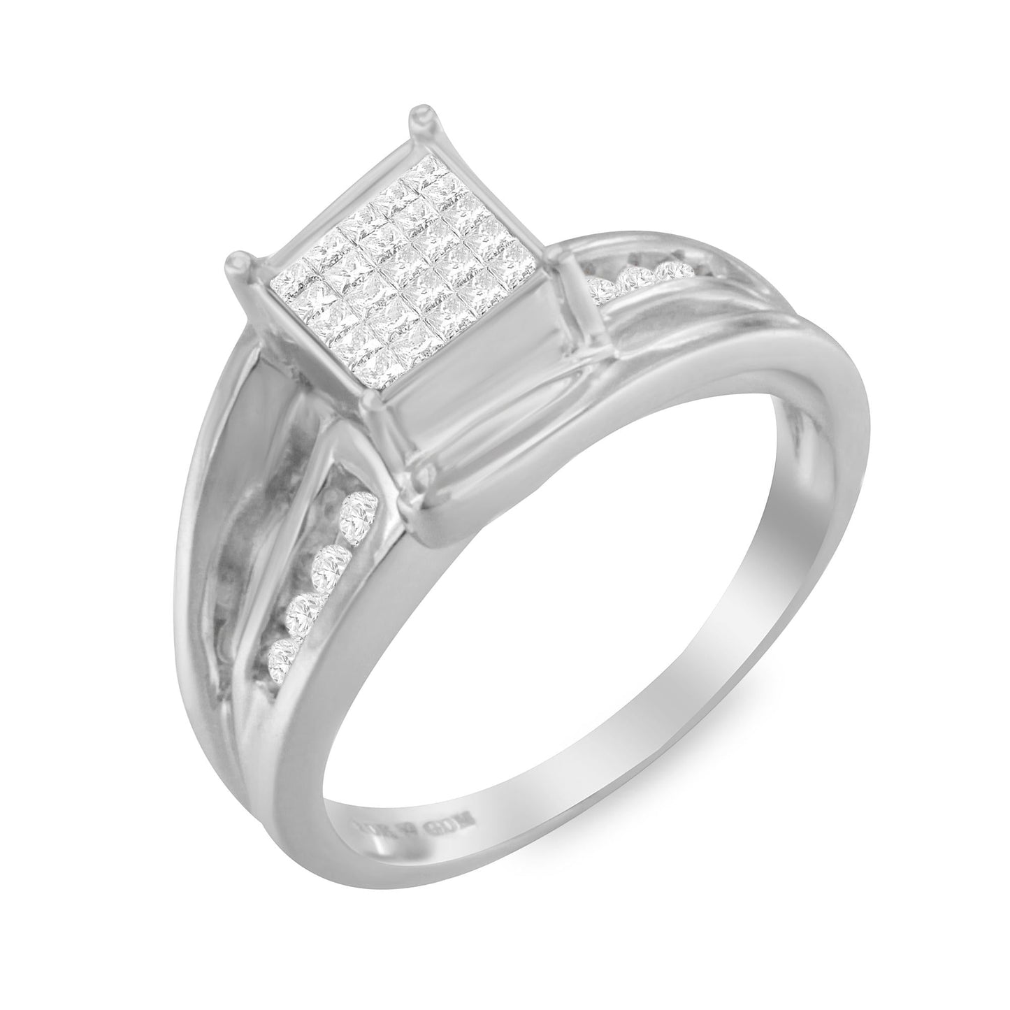 10K White Gold 1/3 Cttw Invisible Set Princess-cut Diamond Cluster