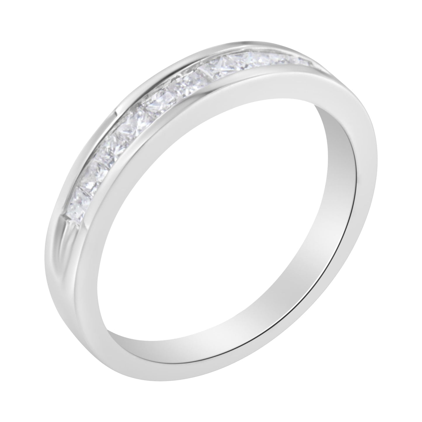.925 Sterling Silver 1/2 Cttw Princess-Cut Diamond Channel-Set