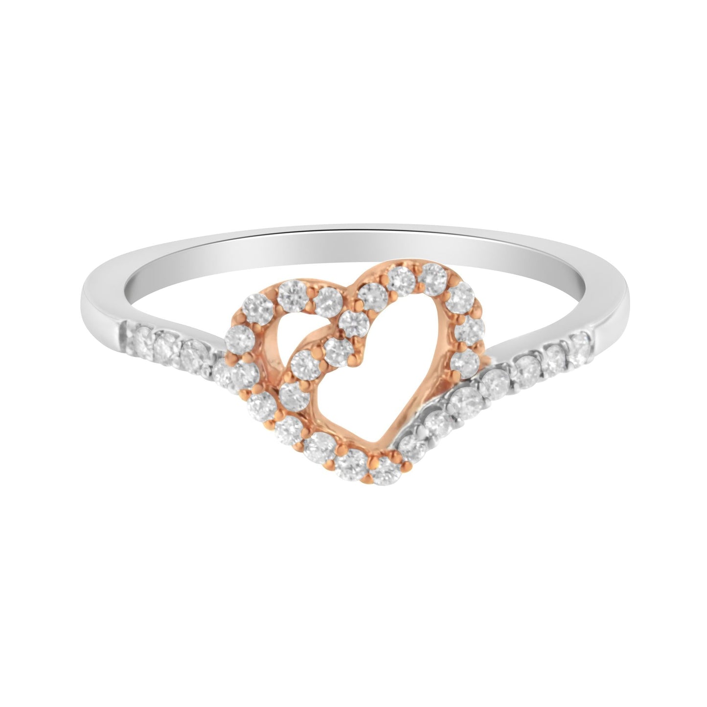 10K Two Toned Gold Diamond Heart Cocktail Ring (1/5 Cttw, H-I Color,