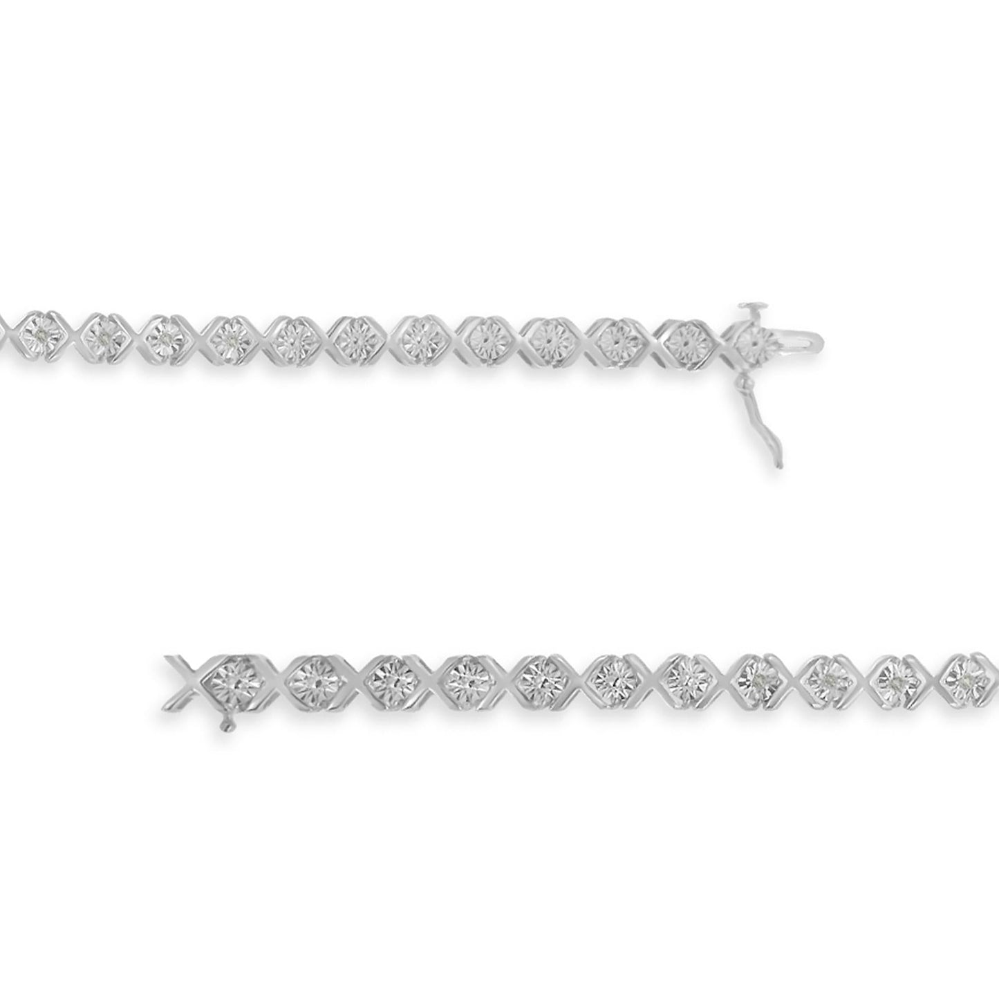 .925 Sterling Silver 1/10 cttw Miracle-Set Round-Cut Diamond "X" Link