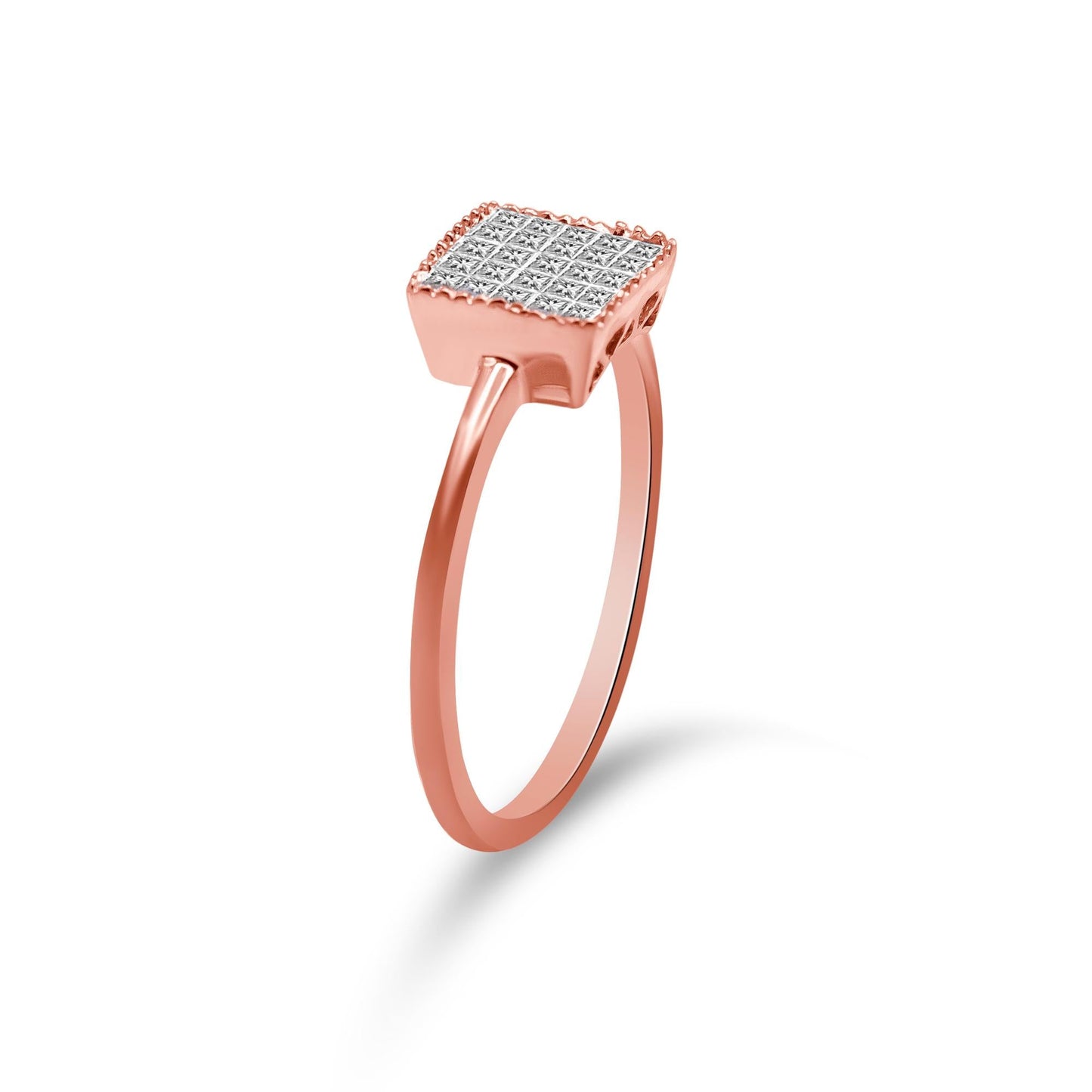 10K Rose Gold 1/3 Cttw Invisible Set Princess Cut Diamond Composite