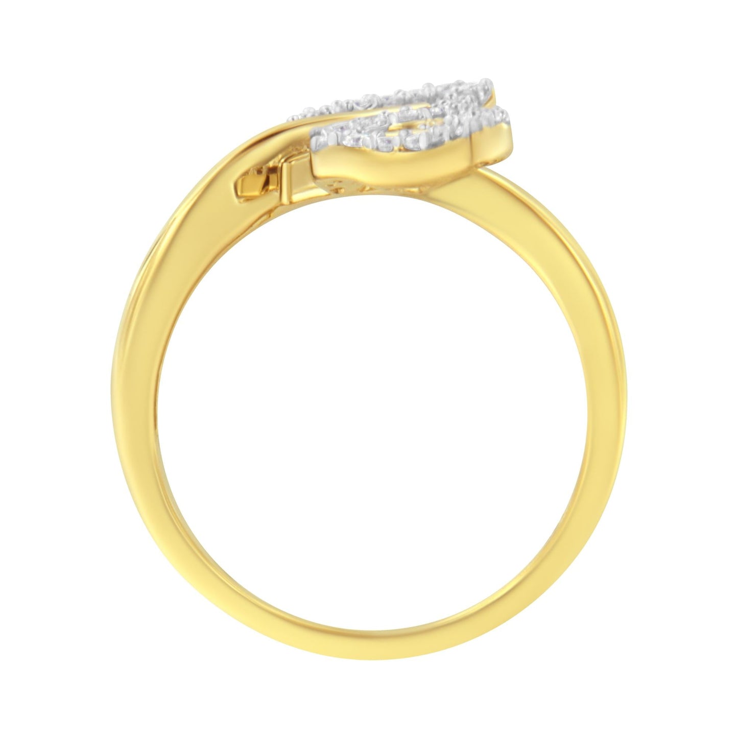 10K Yellow Gold 3/8 Cttw Round and Baguette-Cut Diamond Leaf Cocktail
