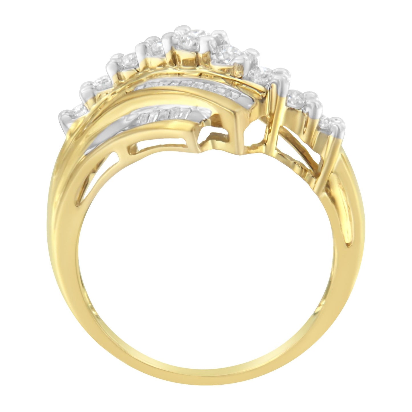 10K Yellow Gold Round and Baguette Diamond-Cut Ring (1/2 Cttw, I-J