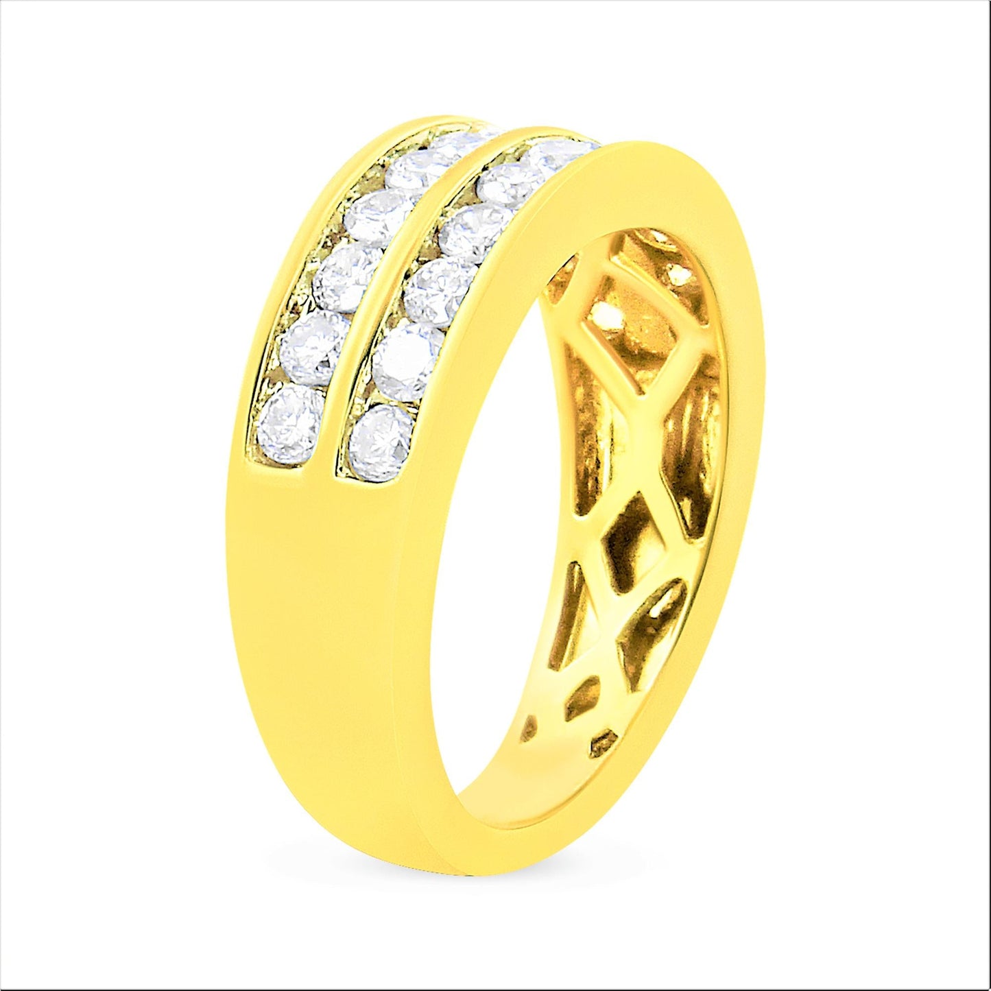 10K Yellow Gold Two-Row Diamond Band Ring (1 Cttw, J-K Color, I1-I2