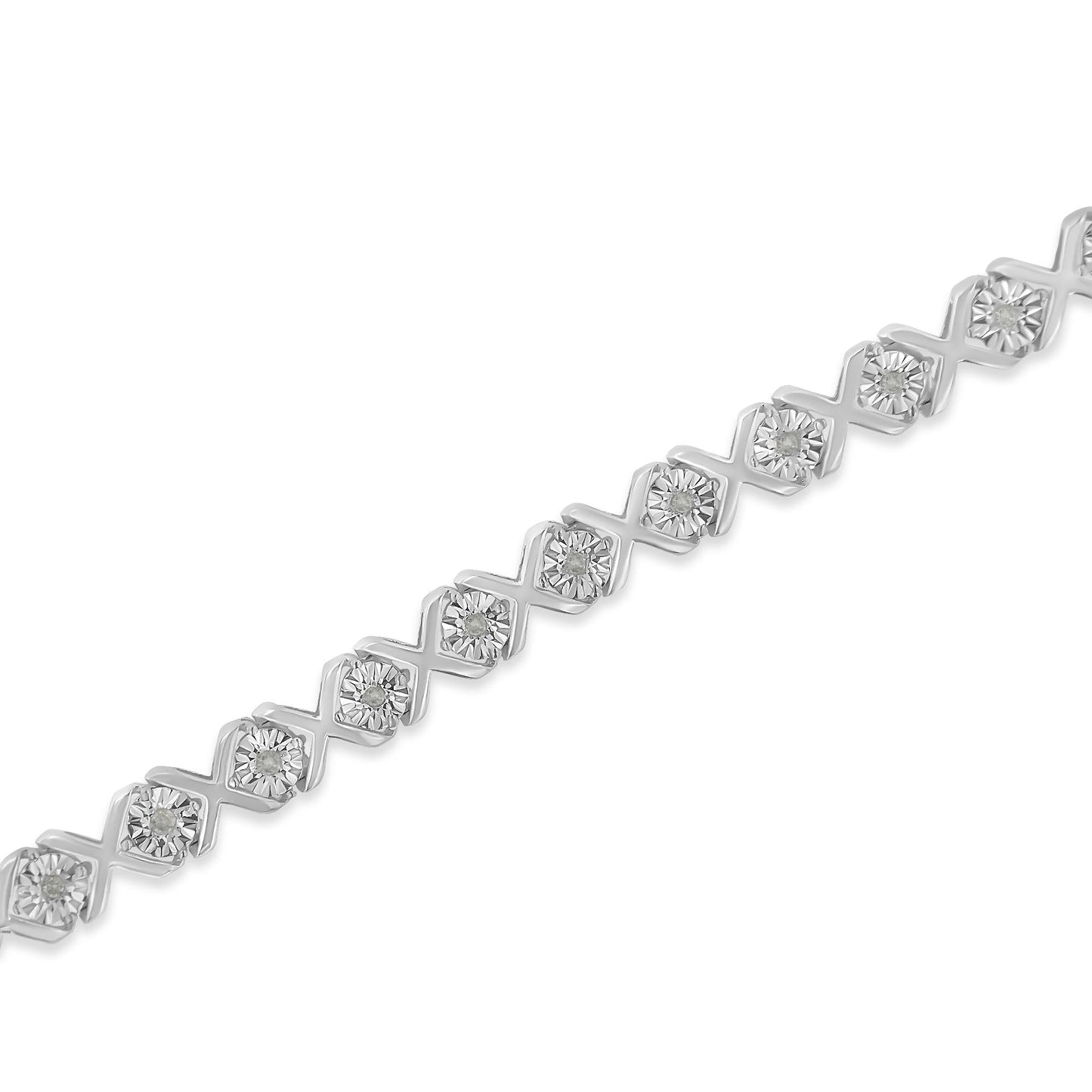.925 Sterling Silver 1/10 cttw Miracle-Set Round-Cut Diamond "X" Link