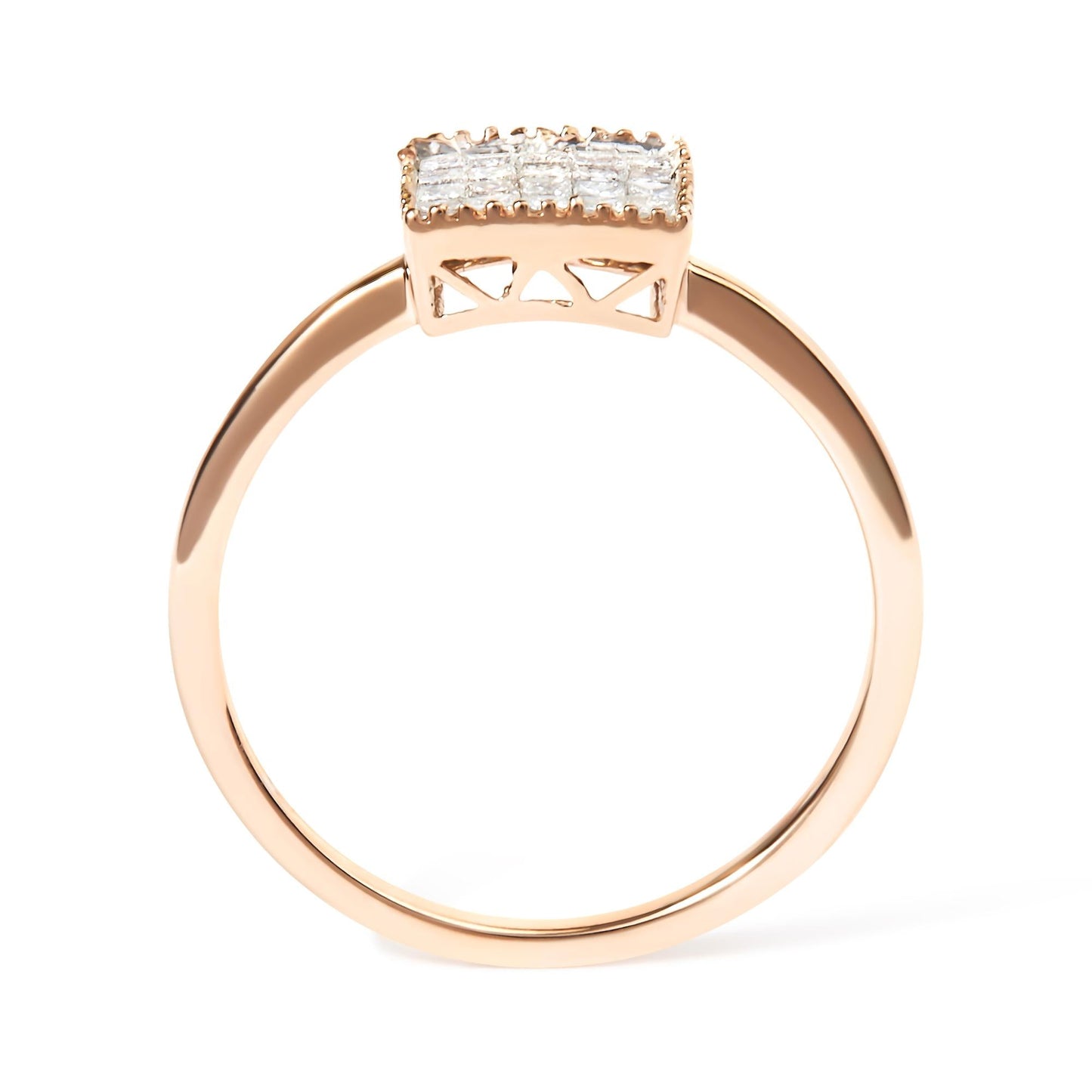10K Rose Gold 1/3 Cttw Invisible Set Princess Cut Diamond Composite