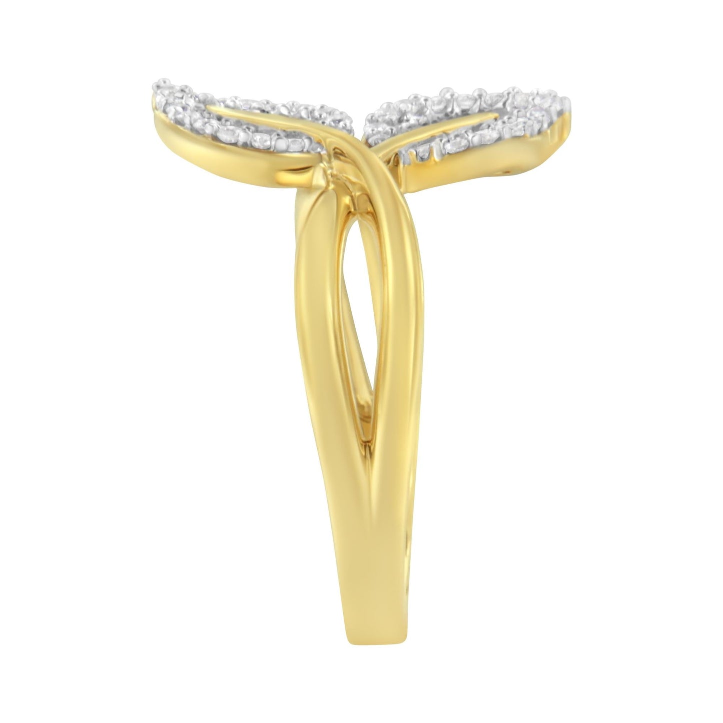 10K Yellow Gold 3/8 Cttw Round and Baguette-Cut Diamond Leaf Cocktail
