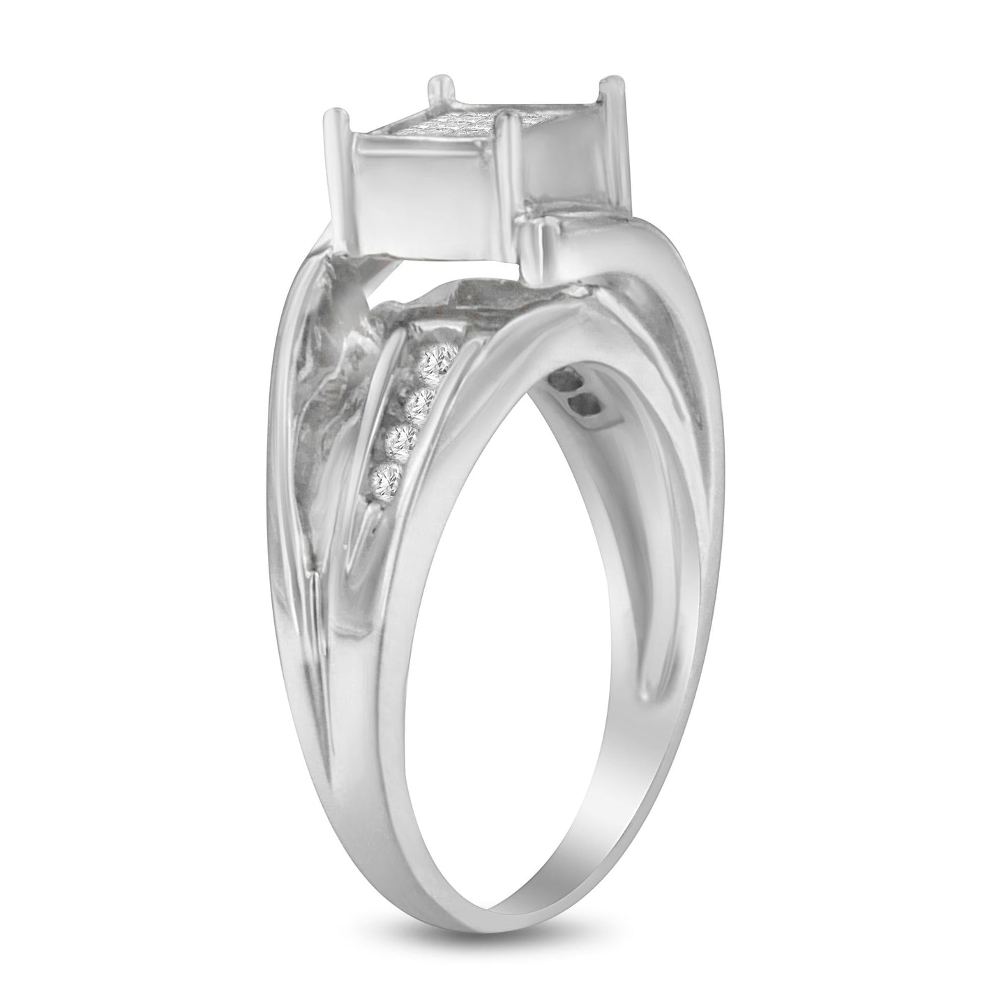 10K White Gold 1/3 Cttw Invisible Set Princess-cut Diamond Cluster