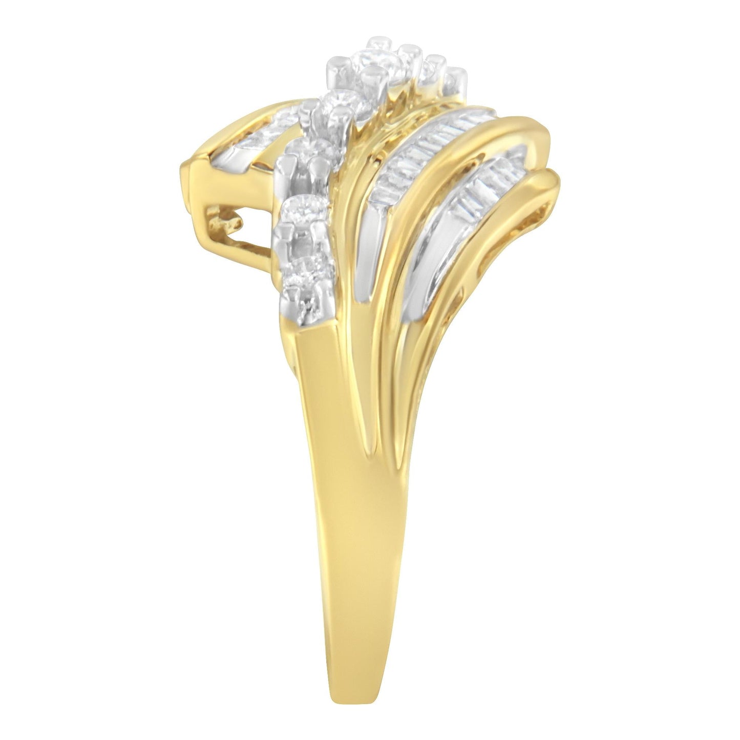 10K Yellow Gold Round and Baguette Diamond-Cut Ring (1/2 Cttw, I-J