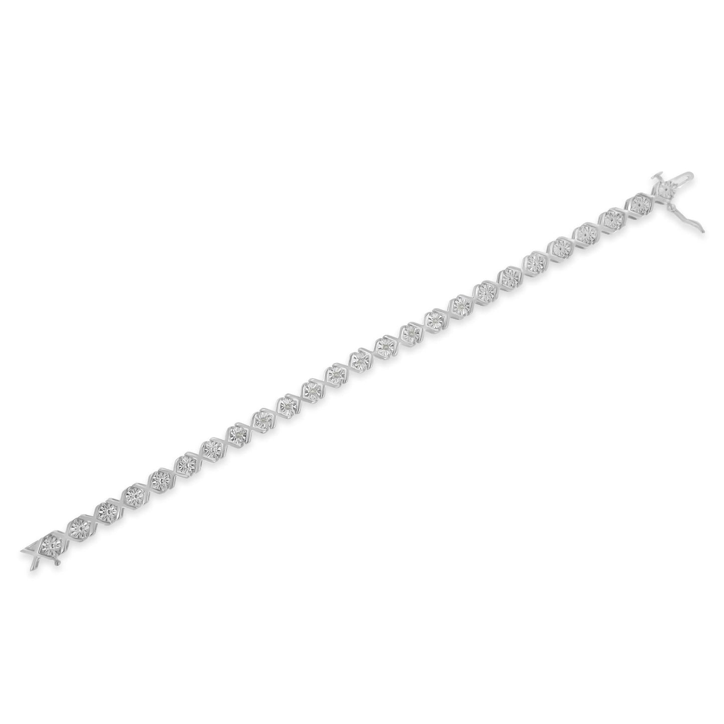 .925 Sterling Silver 1/10 cttw Miracle-Set Round-Cut Diamond "X" Link
