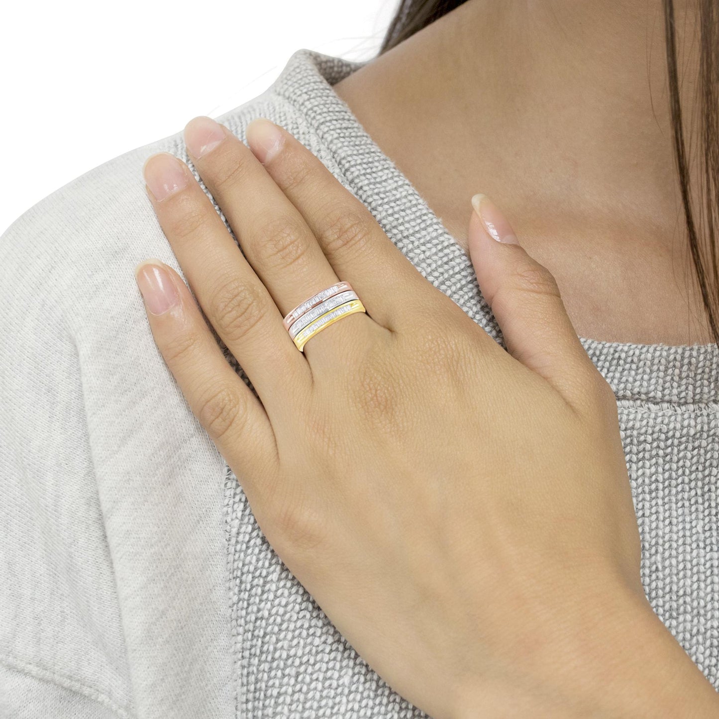 10K Yellow, White and Rose Gold over .925 Sterling Silver 5/8 Cttw