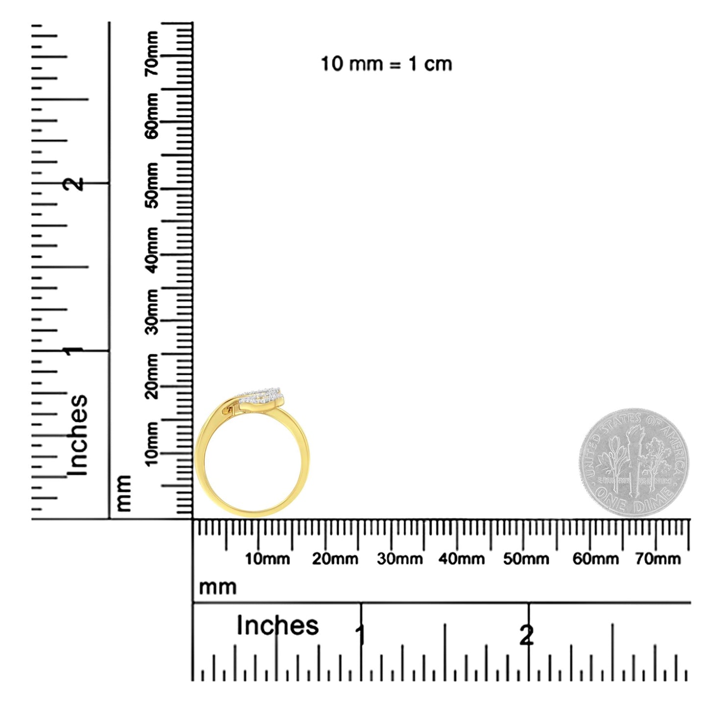 10K Yellow Gold 3/8 Cttw Round and Baguette-Cut Diamond Leaf Cocktail