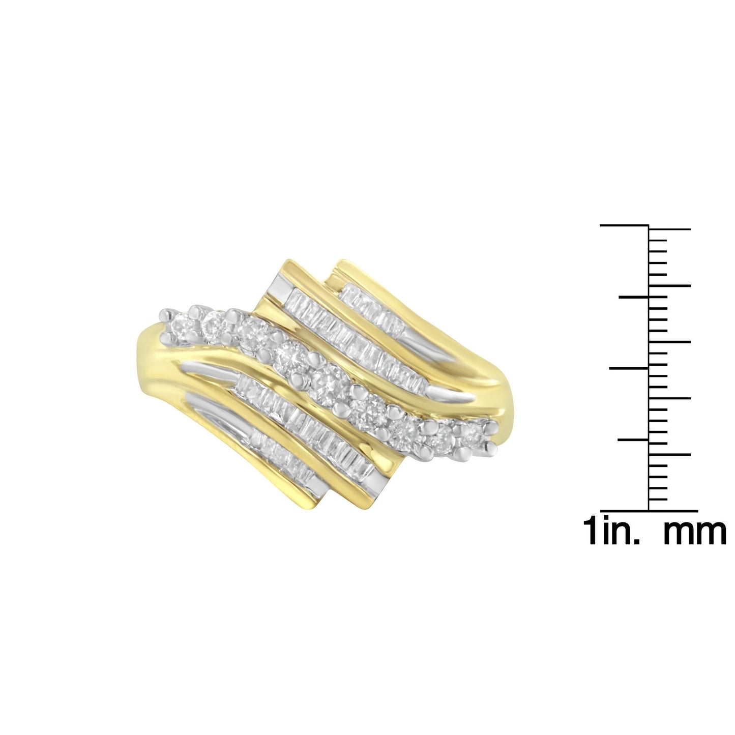 10K Yellow Gold Round and Baguette Diamond-Cut Ring (1/2 Cttw, I-J