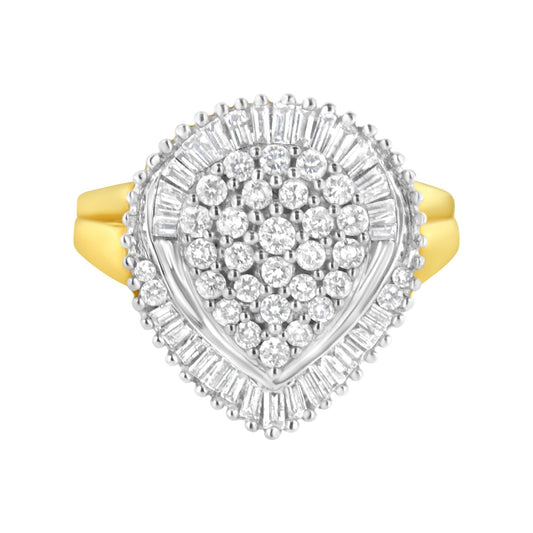 10K Yellow Gold 1.0 Cttw Round and Baguette Cut Diamond Oval Shaped