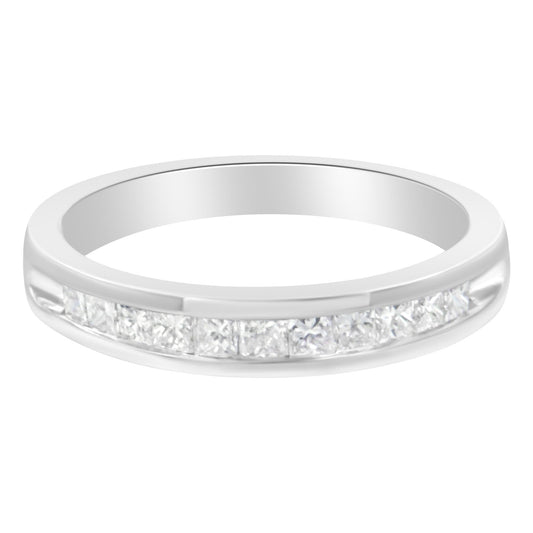 .925 Sterling Silver 1/2 Cttw Princess-Cut Diamond Channel-Set
