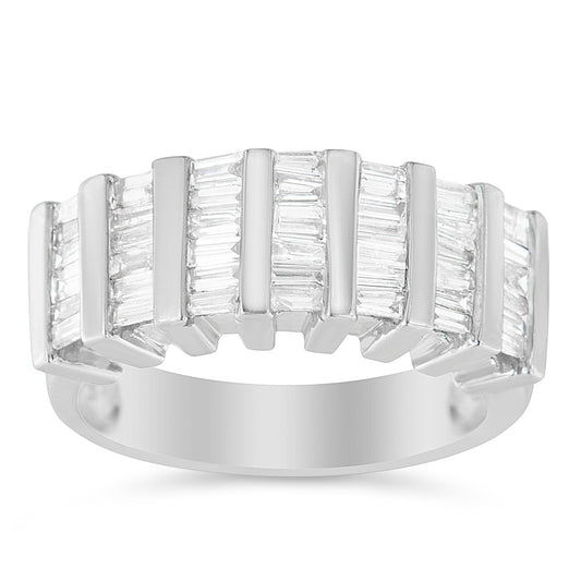 .925 Sterling Silver 1.0 Cttw Baguette Cut Diamond Vertical Channel